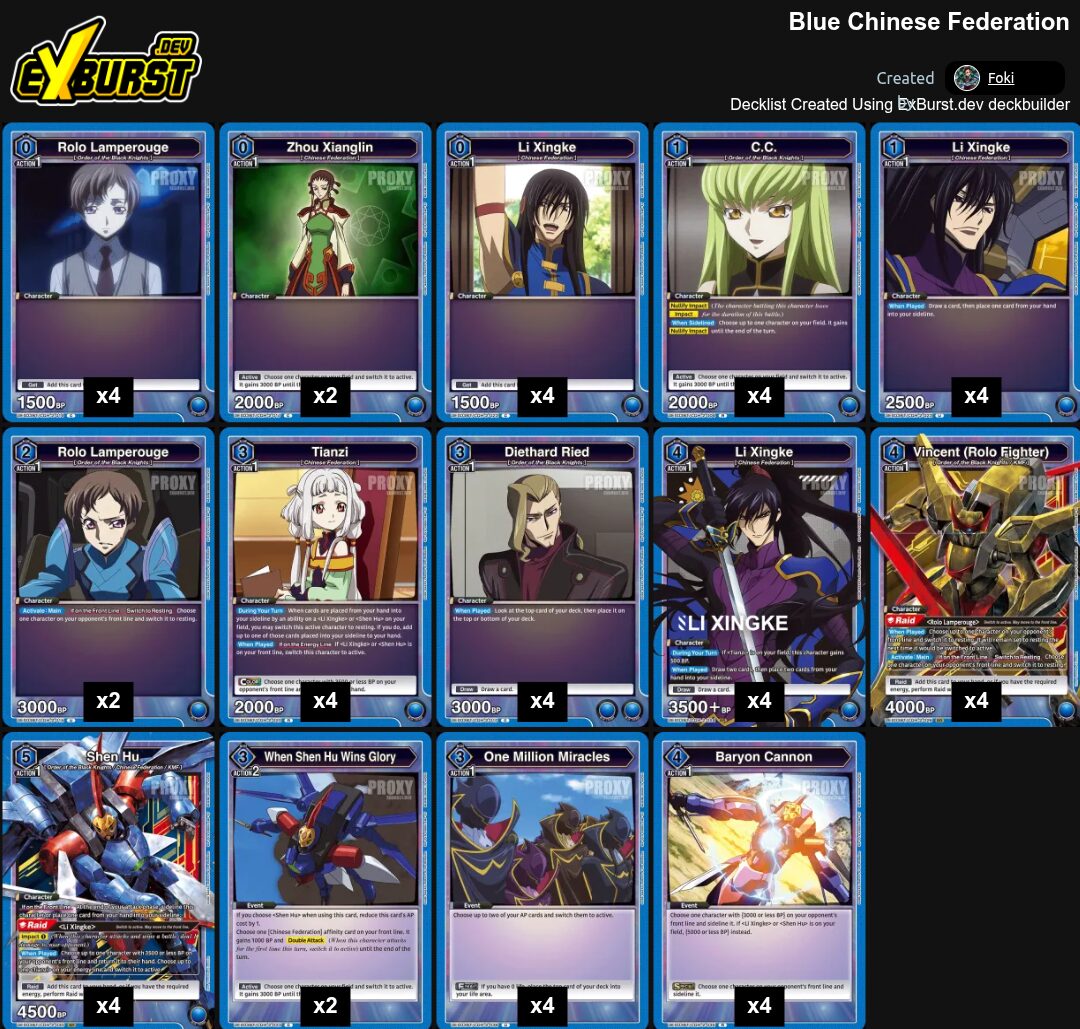 Blue Chinese Federation Code Geass Union Arena pakli