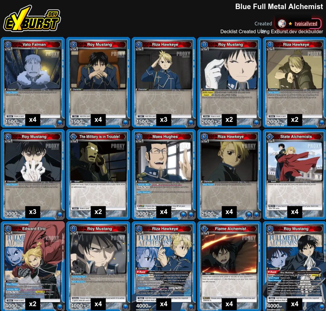 Blue Mustang Fullmetal Alchemist Union Arena pakli