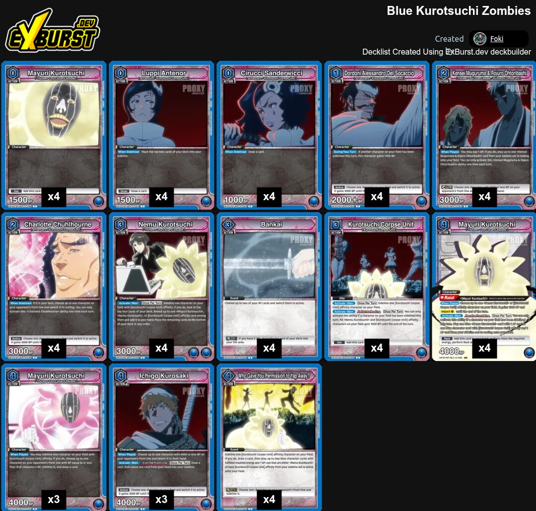 Blue Kurotsuchi Zombies Bleach Union Arena pakli