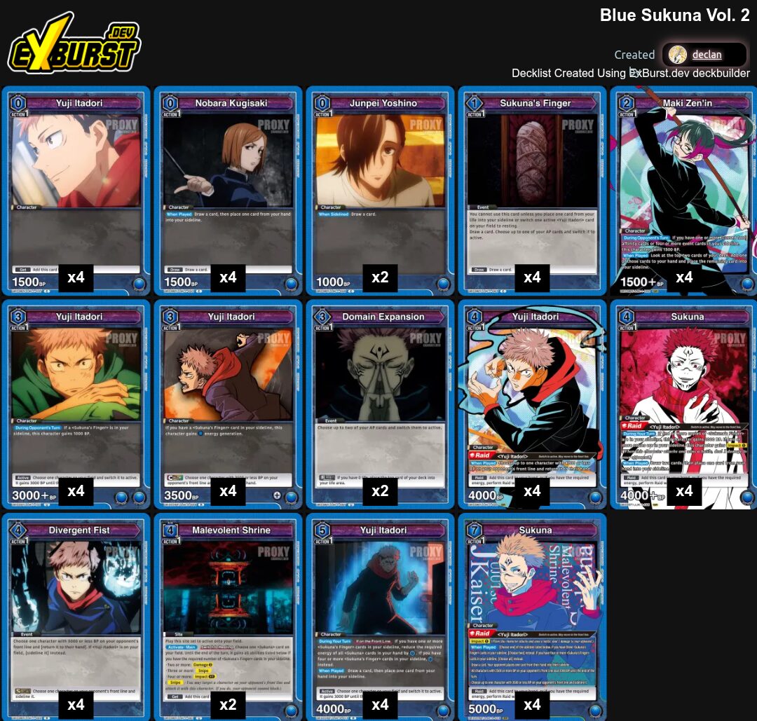 Blue Sukuna Vol. 2 Jujutsu Kaisen Union Arena pakli