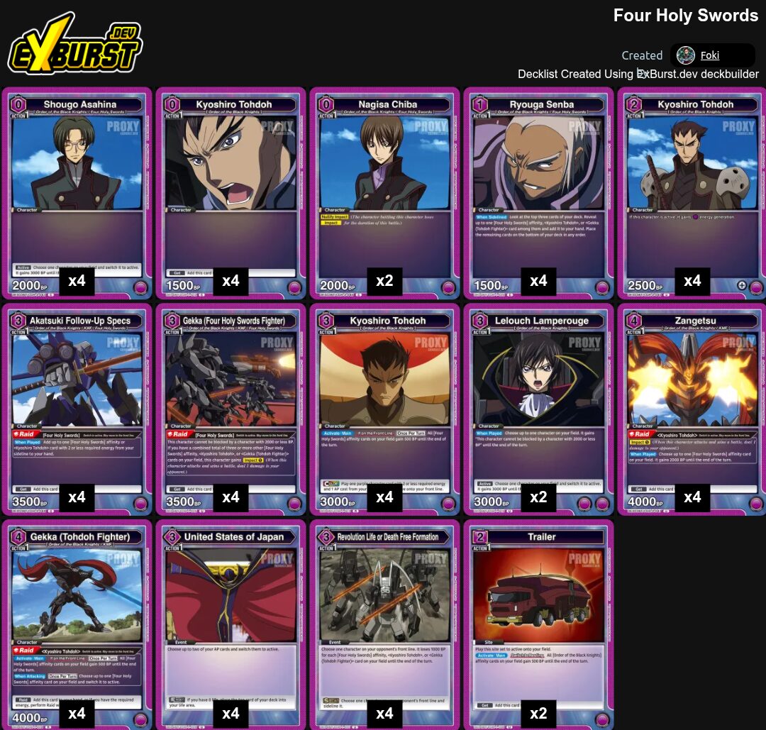 Four Holy Swords Code Geass Union Arena pakli