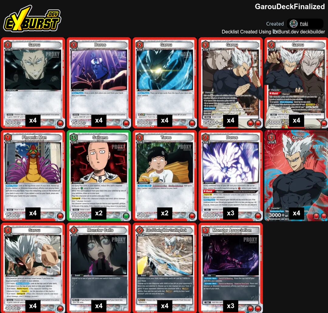 Garou One Punch Man Union Arena pakli