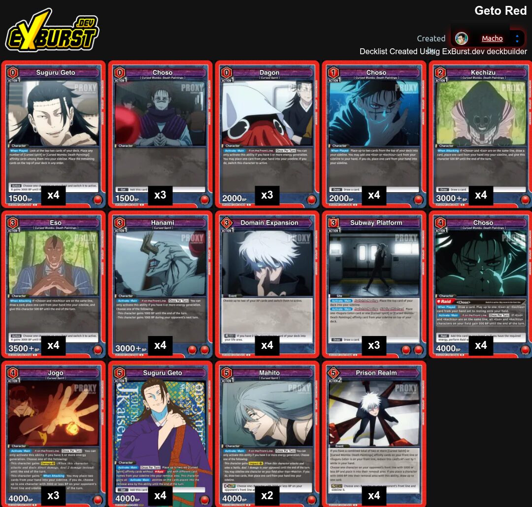 Red Geto Jujutsu Kaisen Union Arena pakli