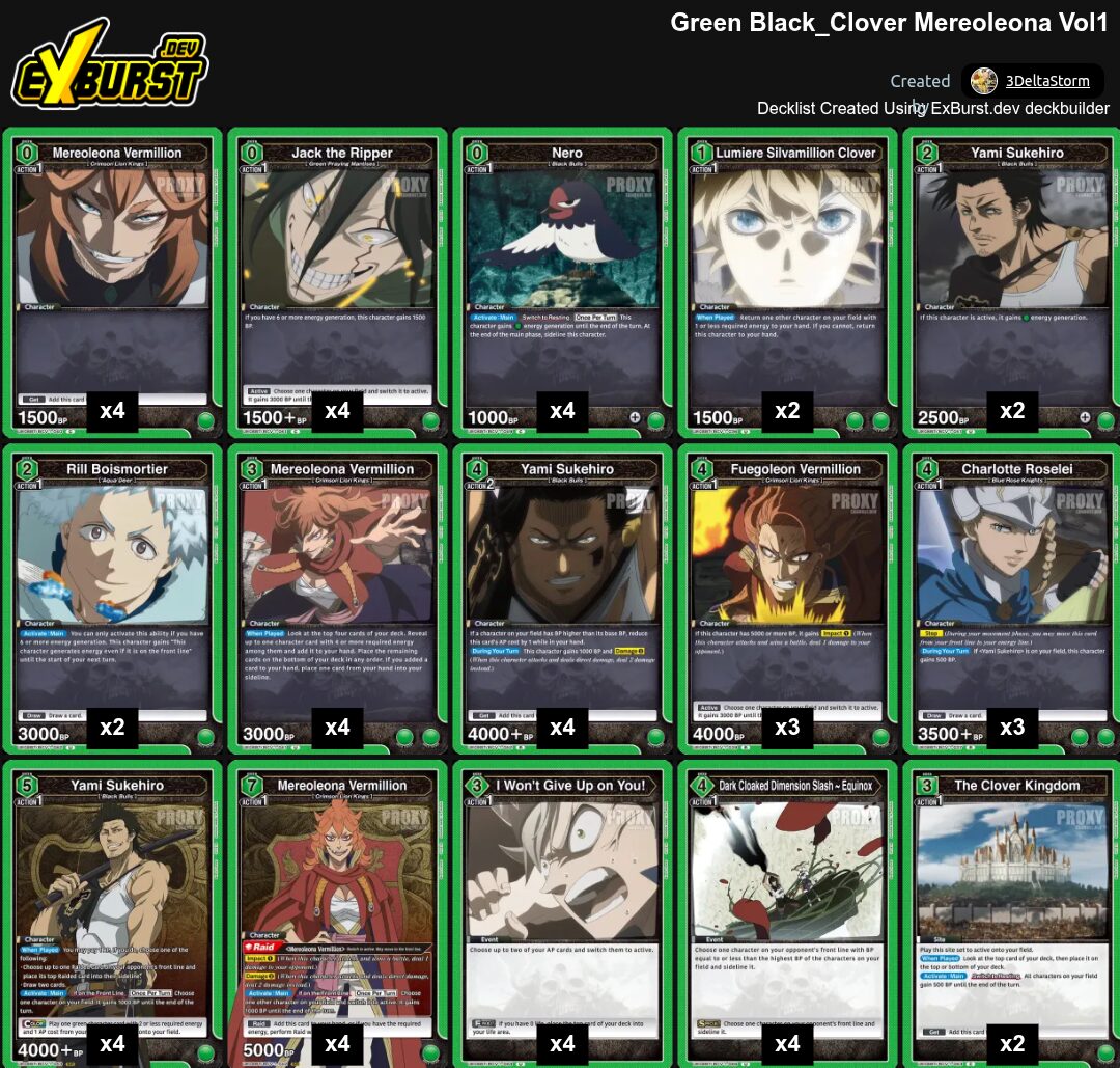 Green Vermillion Black Clover Union Arena pakli