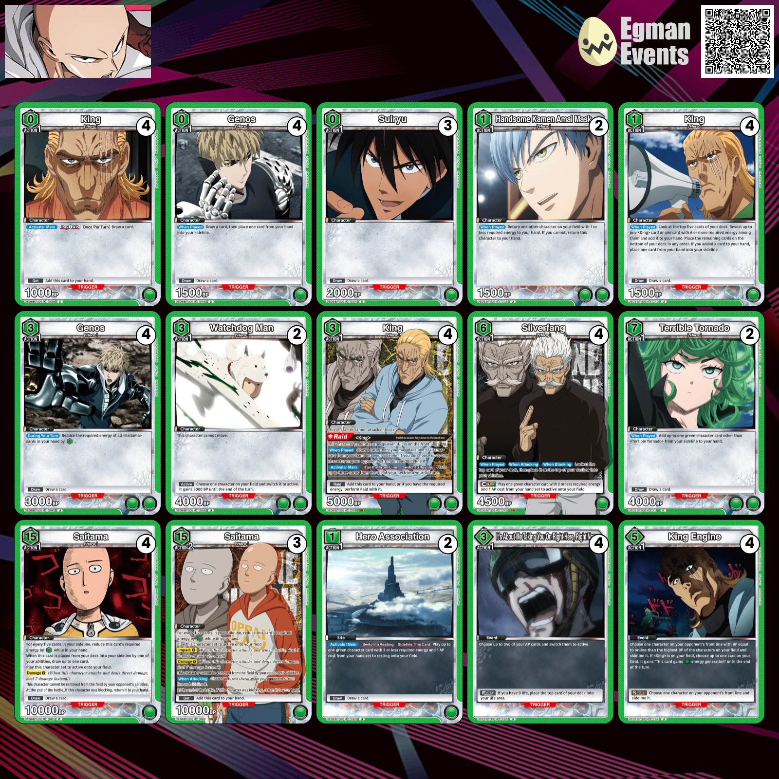 Green Saitama One Punch Man Union Arena pakli