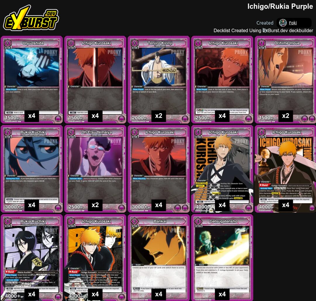 Purple Ichigo/Rukia Bleach Union Arena pakli