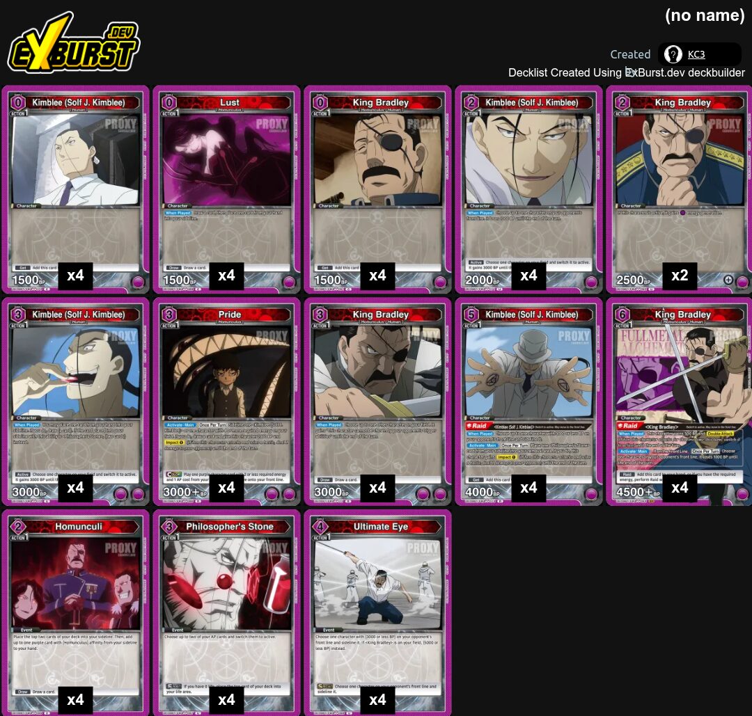 King Bradley Purple Fullmetal Alchemist Union Arena pakli