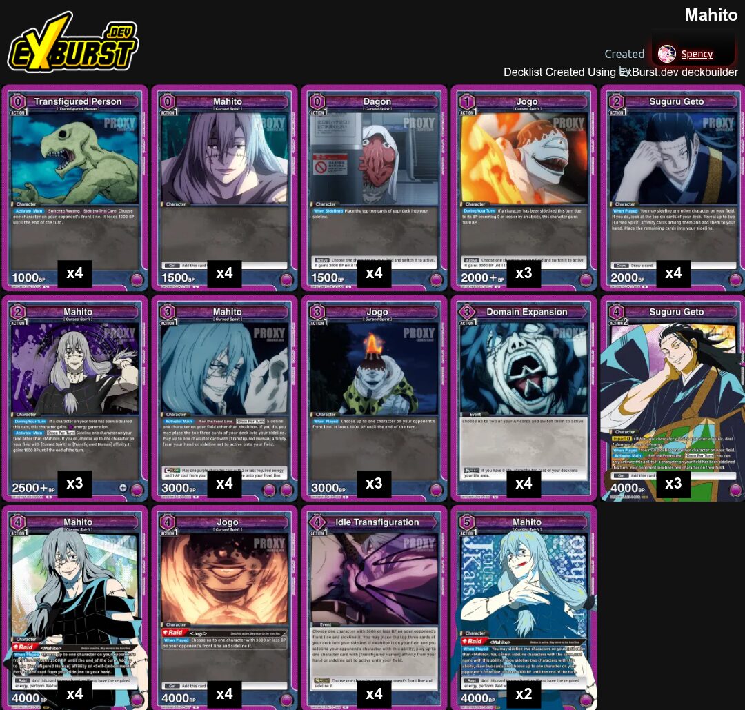 Purple Mahito Jujutsu Kaisen Union Arena pakli