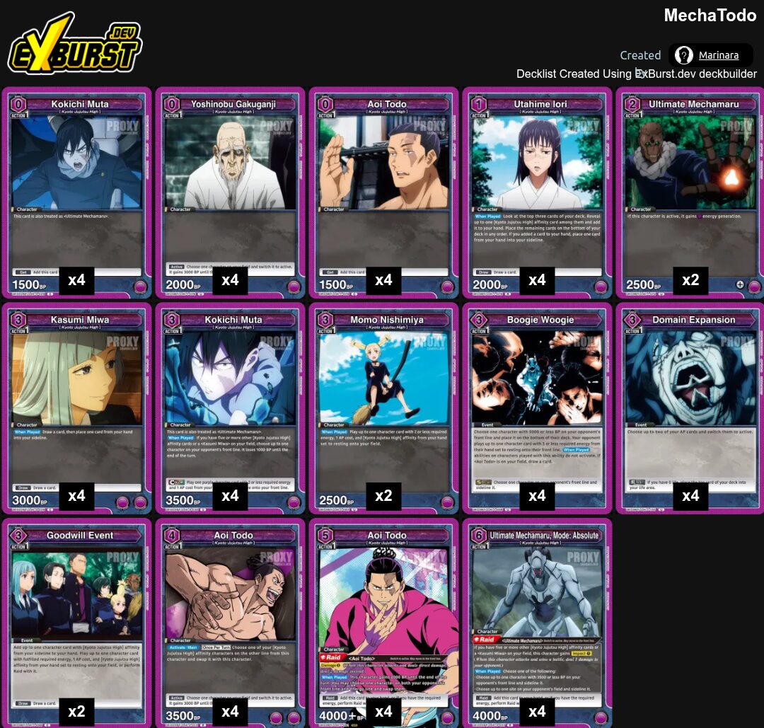 Purple Todo Jujutsu Kaisen Union Arena pakli