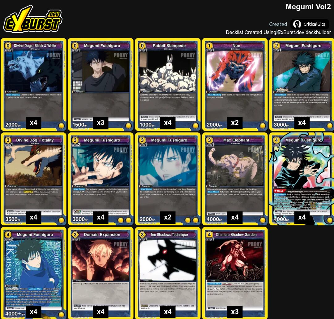 Megumi Jujutsu Kaisen Union Arena pakli