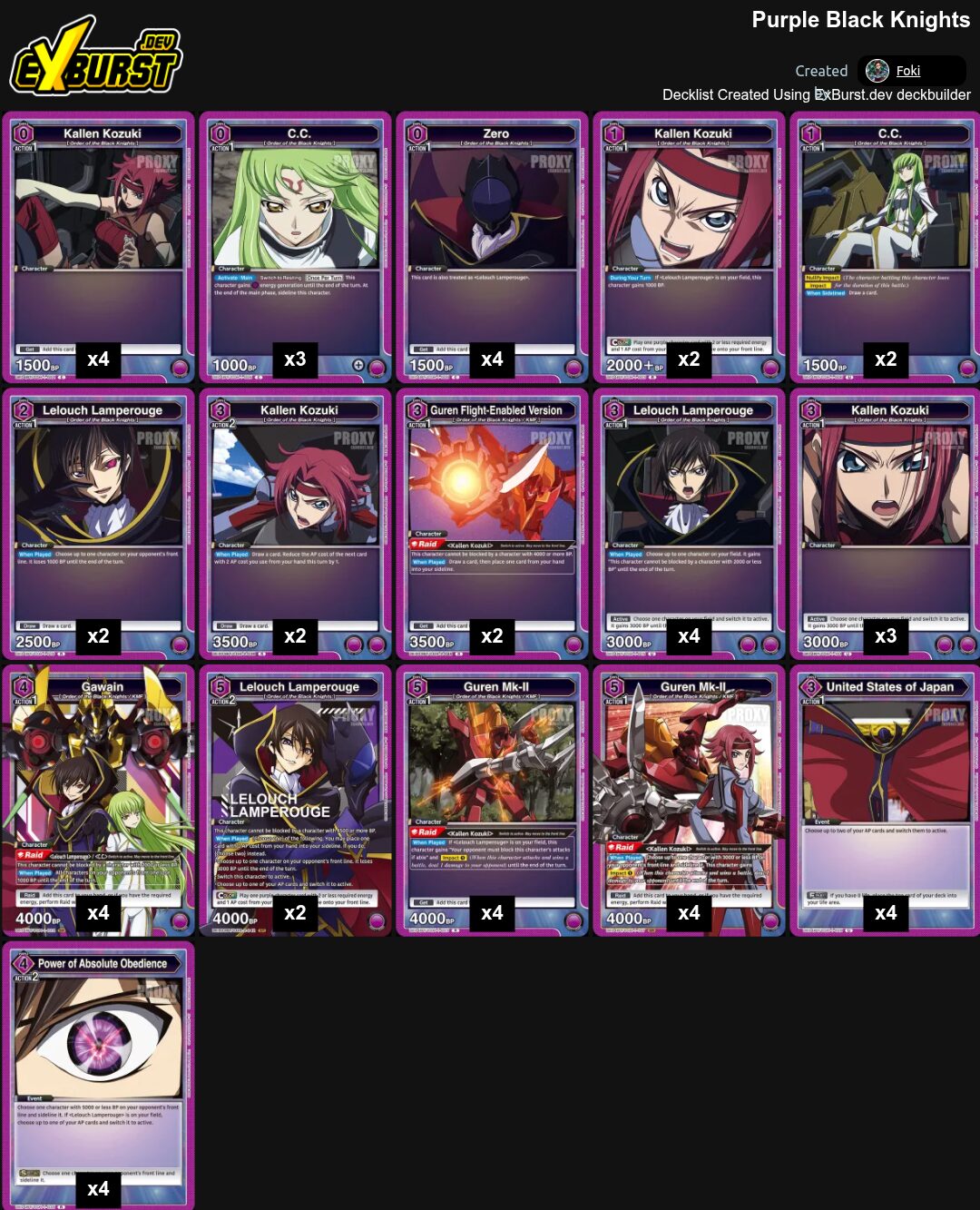 Purple Black Knights Code Geass Union Arena pakli