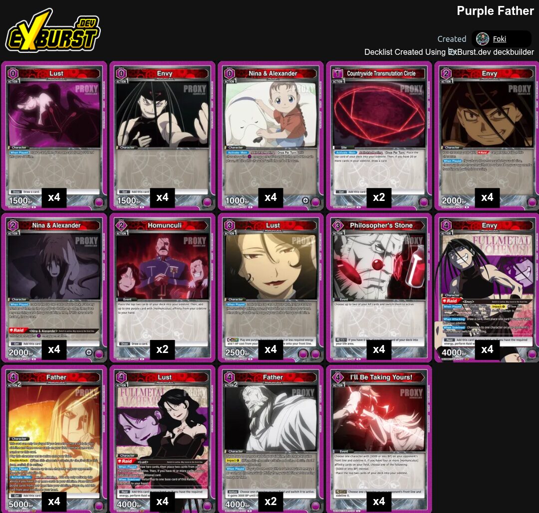 Purple Father Fullmetal Alchemist Union Arena pakli