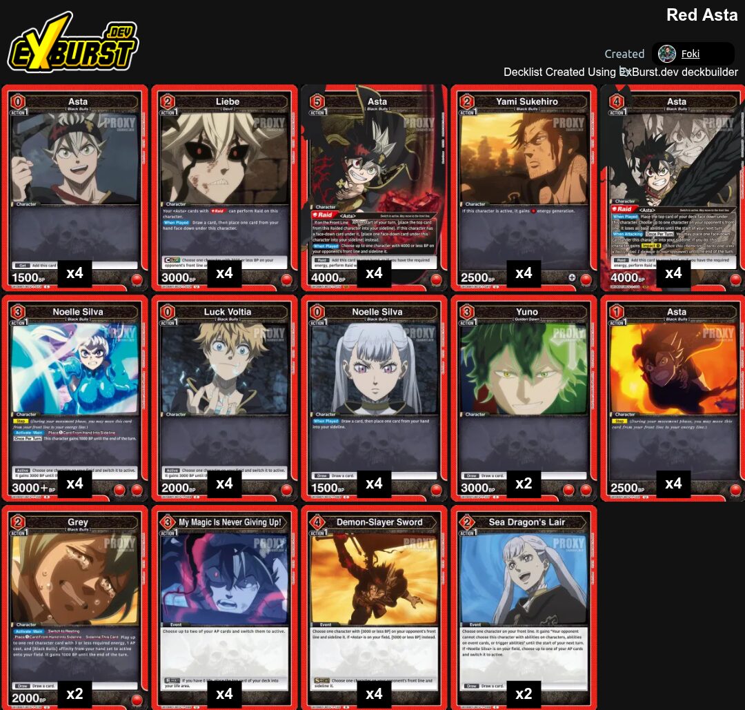 Red Asta Black Clover Union Arena pakli