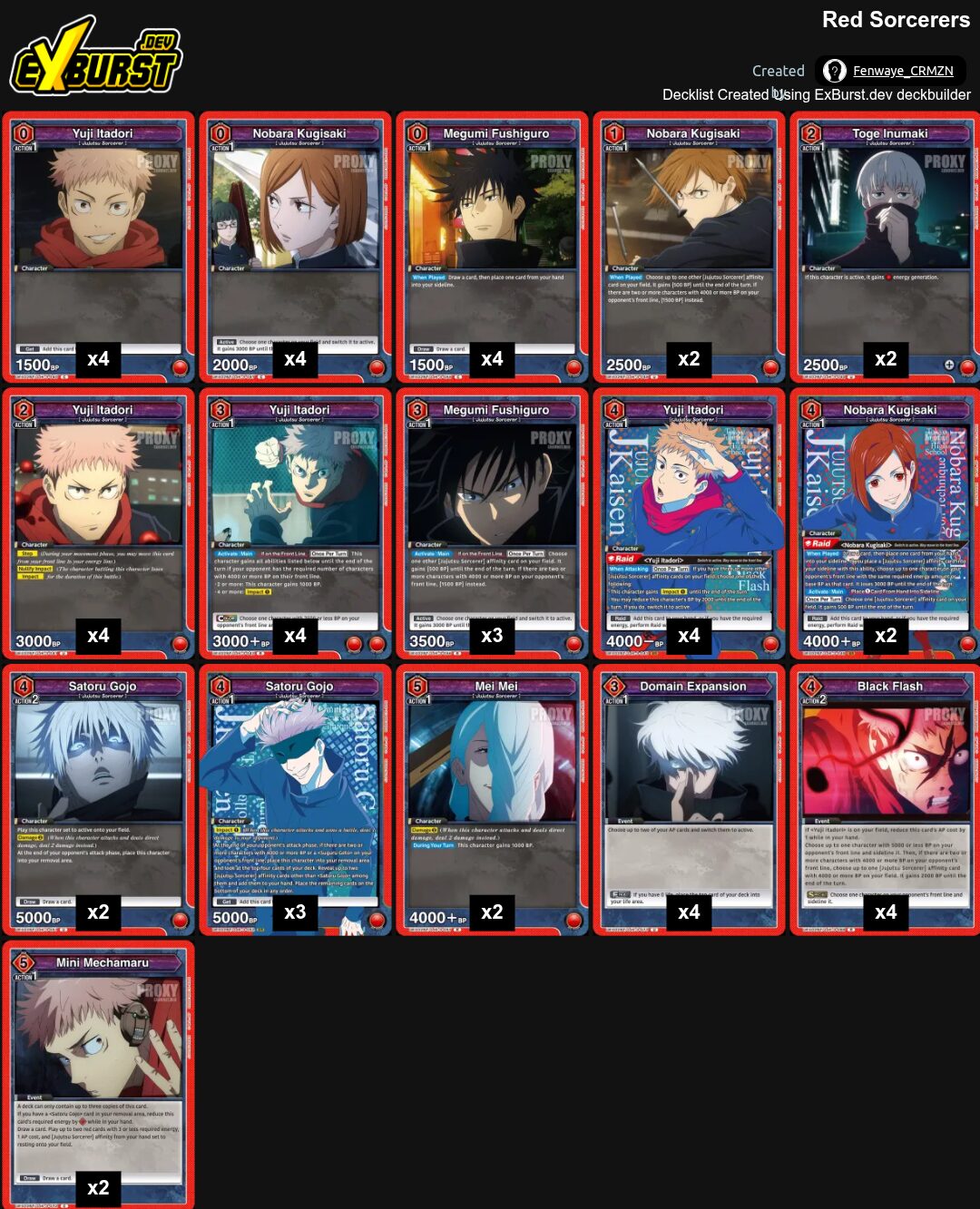 Red Sorcerers Jujutsu Kaisen Union Arena pakli