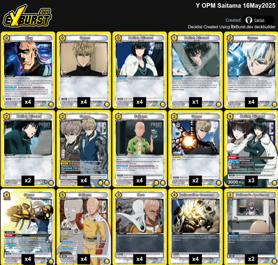 Yellow Saitama One Punch Man Union Arena pakli