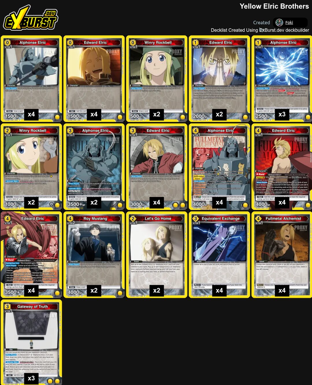 Yellow Elric Brothers Fullmetal Alchemist Union Arena pakli