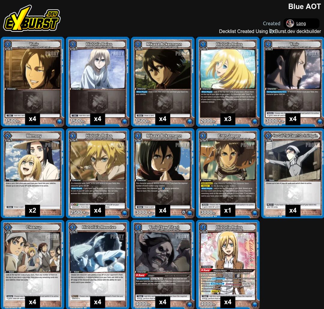 Blue Astoria Attack on Titan Union Arena pakli