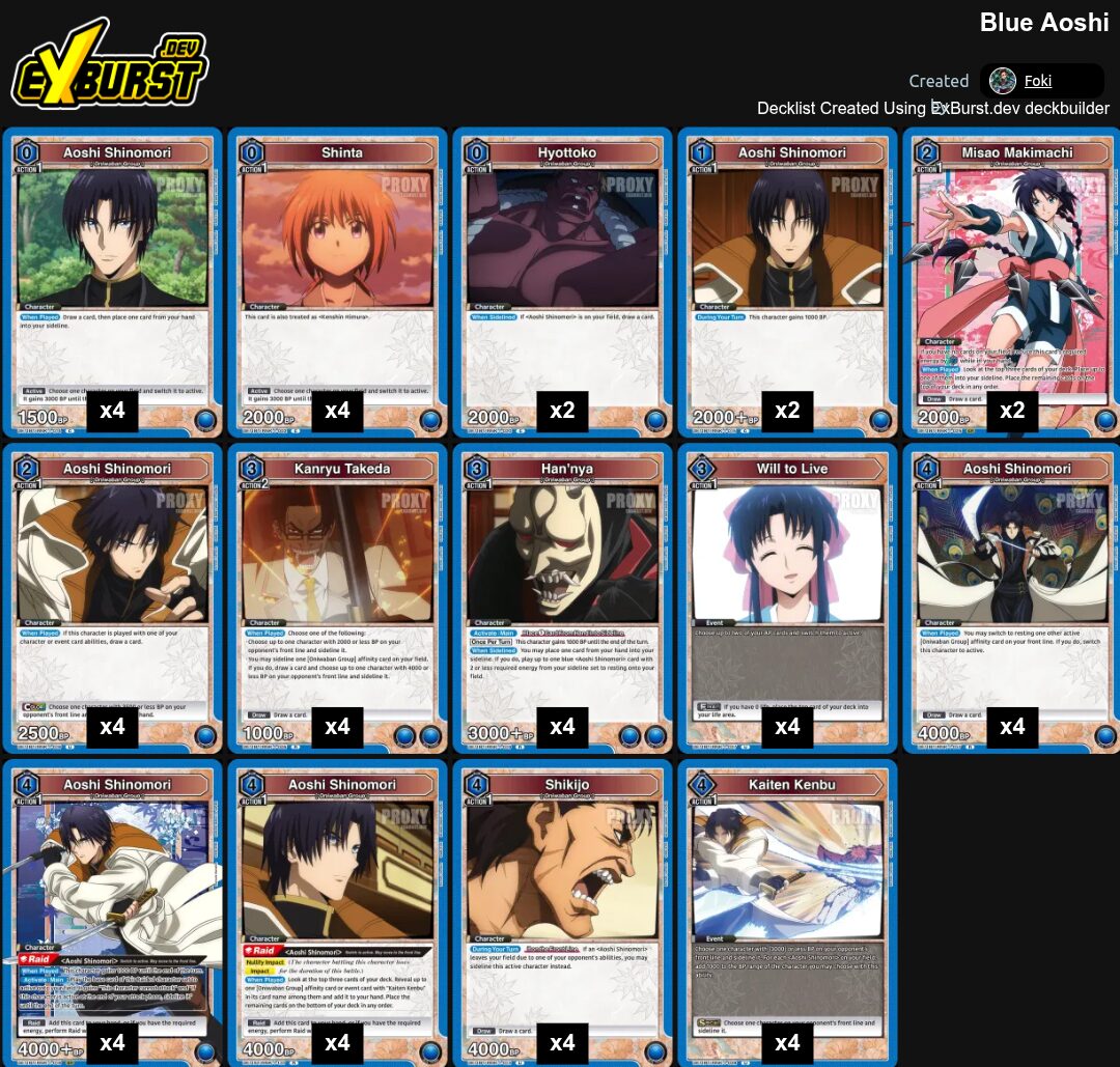 Blue Aoshi Rurouni Kenshin Union Arena pakli