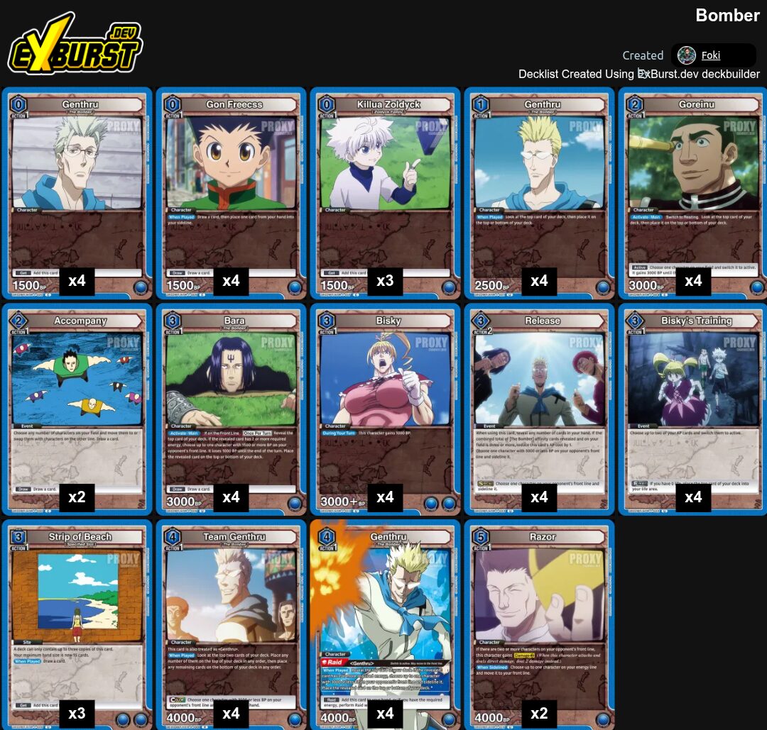 Bomber Hunter x Hunter Union Arena pakli