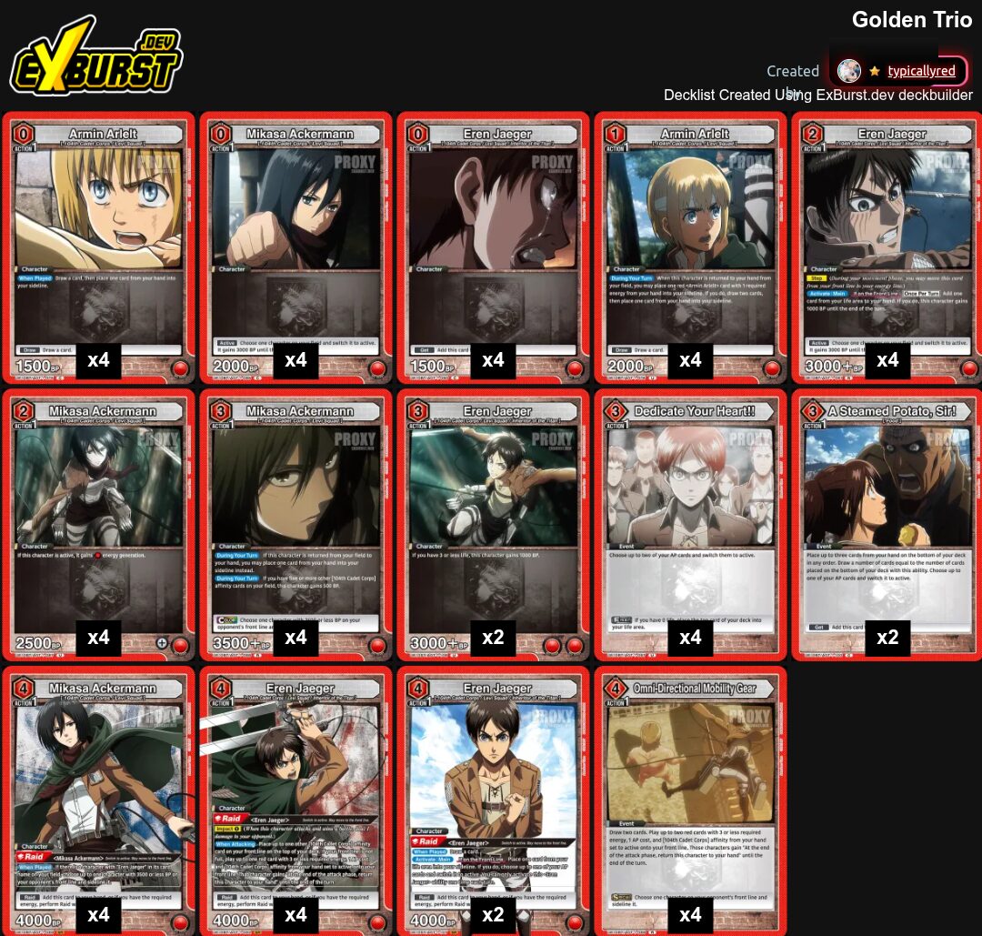 Red Eren and Friends Aggro Attack on Titan Union Arena pakli