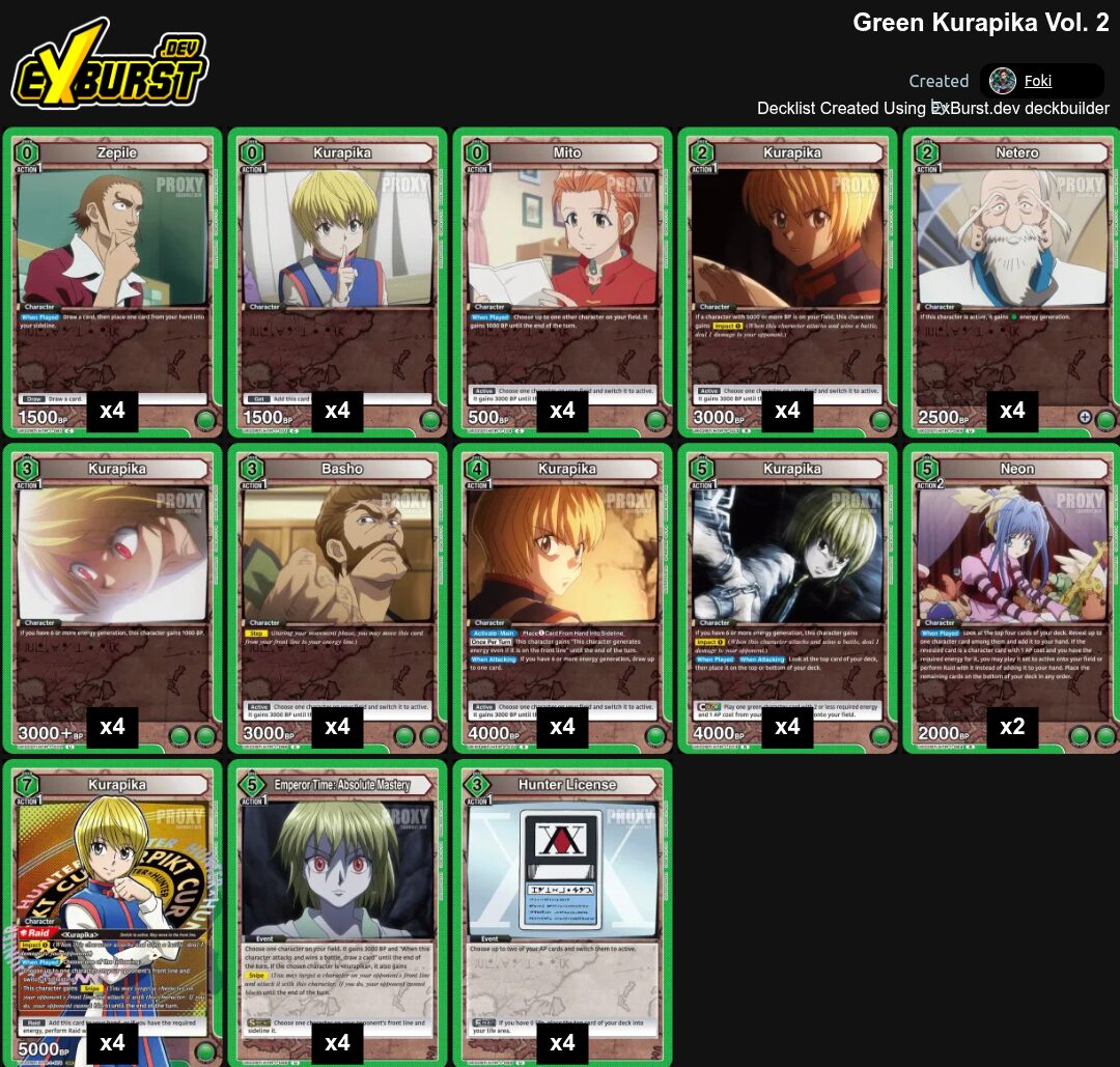 Green Kurapika Hunter x Hunter Union Arena pakli