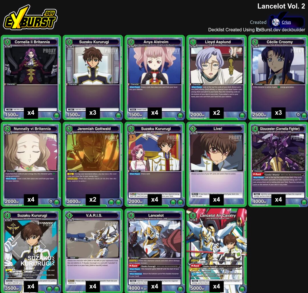 Green Lancelot Code Geass Union Arena pakli