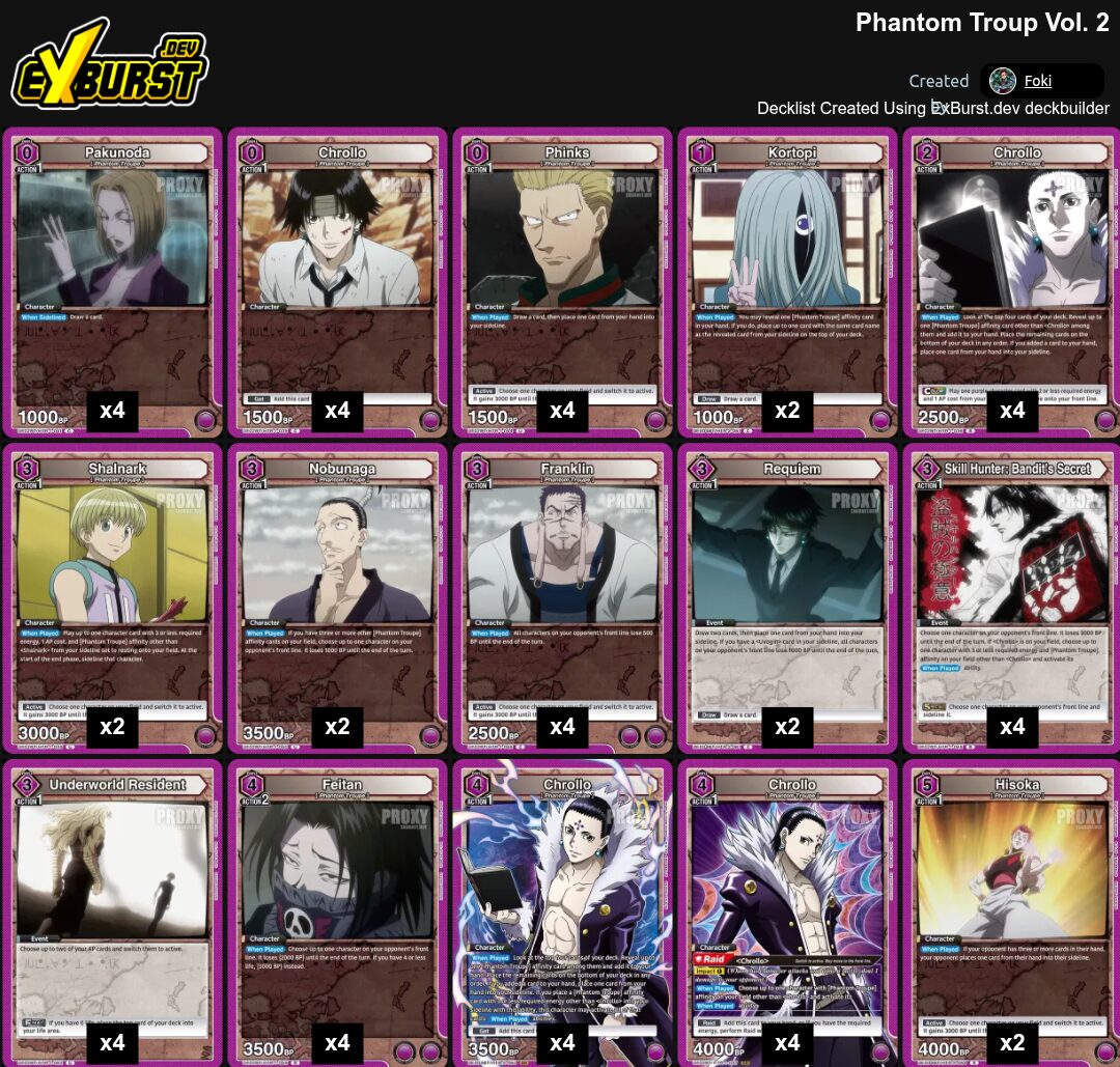 Phantom Troup Hunter x Hunter Union Arena pakli