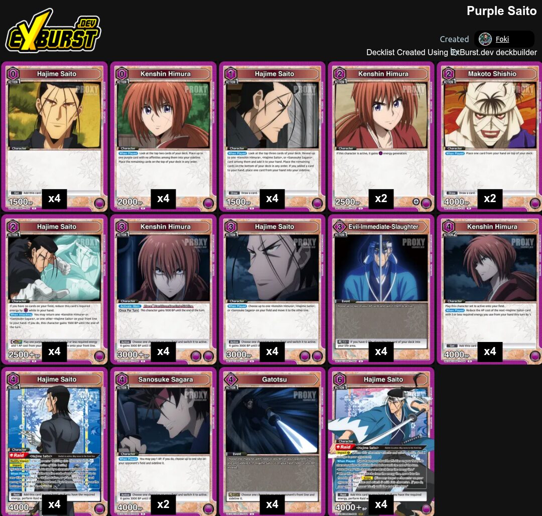 Purple Saito Rurouni Kenshin Union Arena pakli