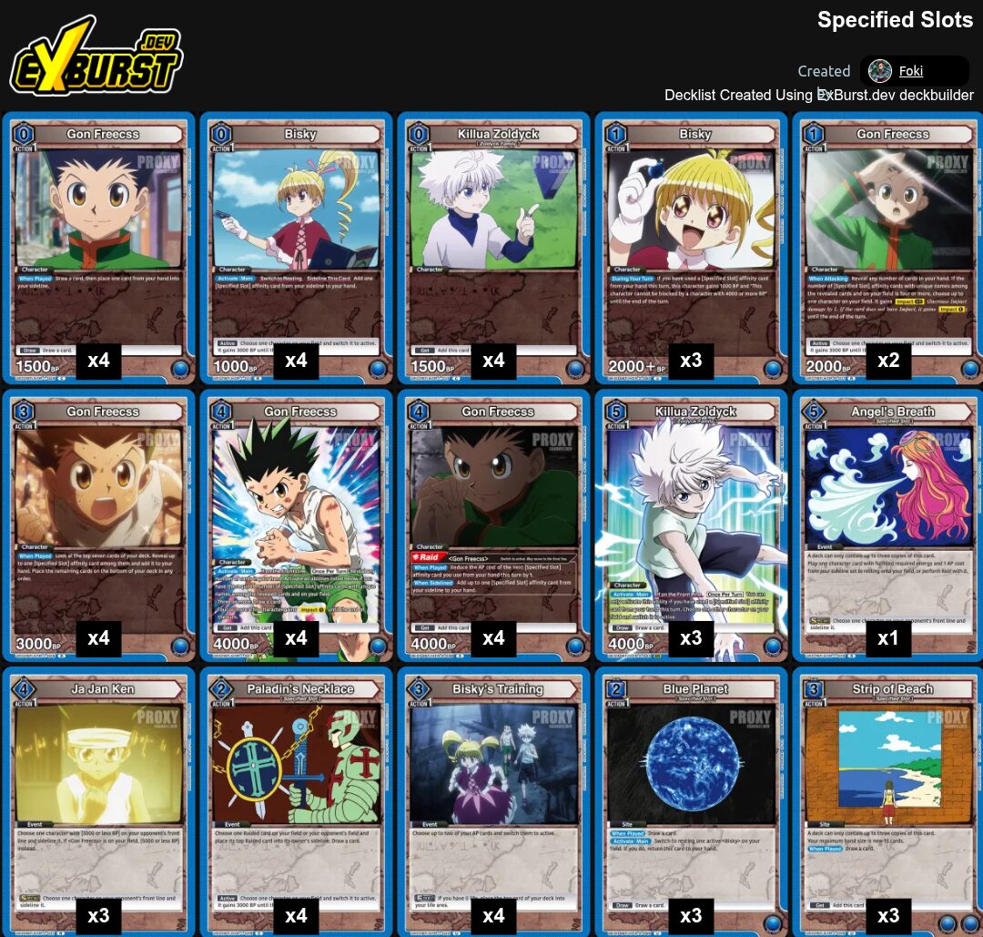 Specified Slots Hunter x Hunter Union Arena pakli