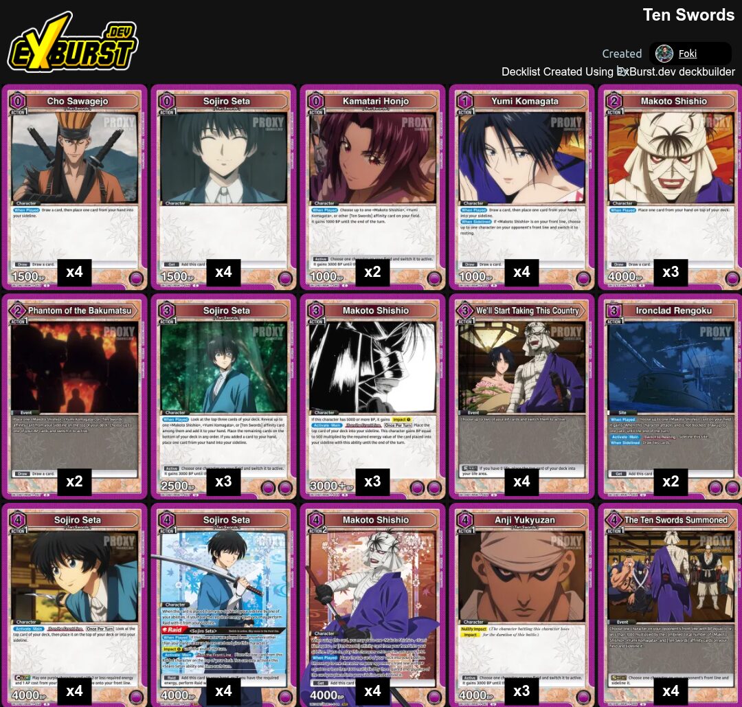 Ten Swords Rurouni Kenshin Union Arena pakli