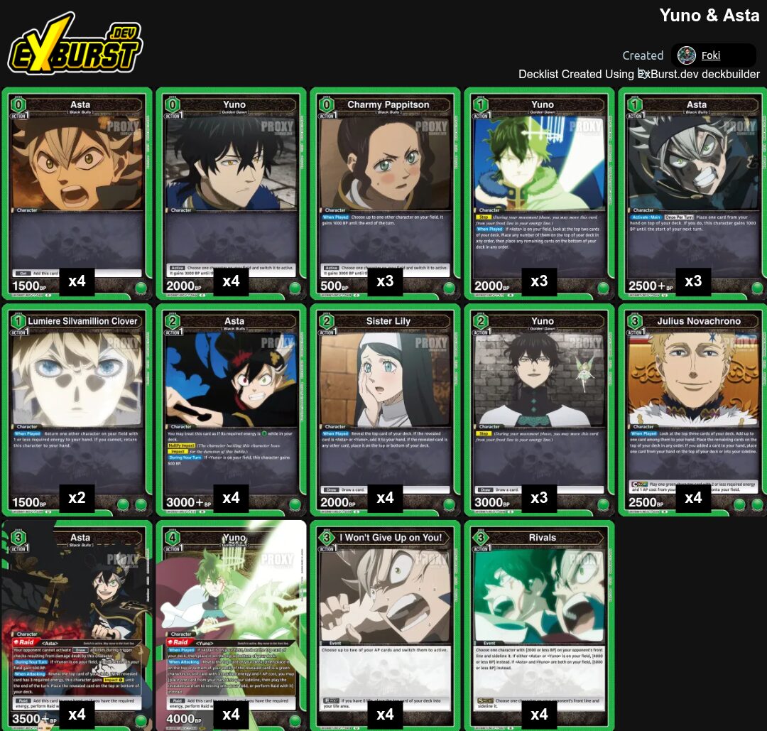 Yuno/Asta Green Black Clover Union Arena pakli